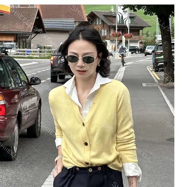 SHIIEELL【芝士毛衫】超柔空气感全羊毛宽松V领针织开衫Z7309