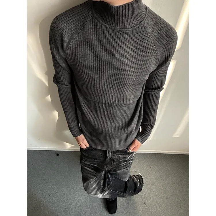 【EME】【行走的荷尔蒙】正肩显瘦 坑条针织高领毛衣老钱剪裁百搭打底