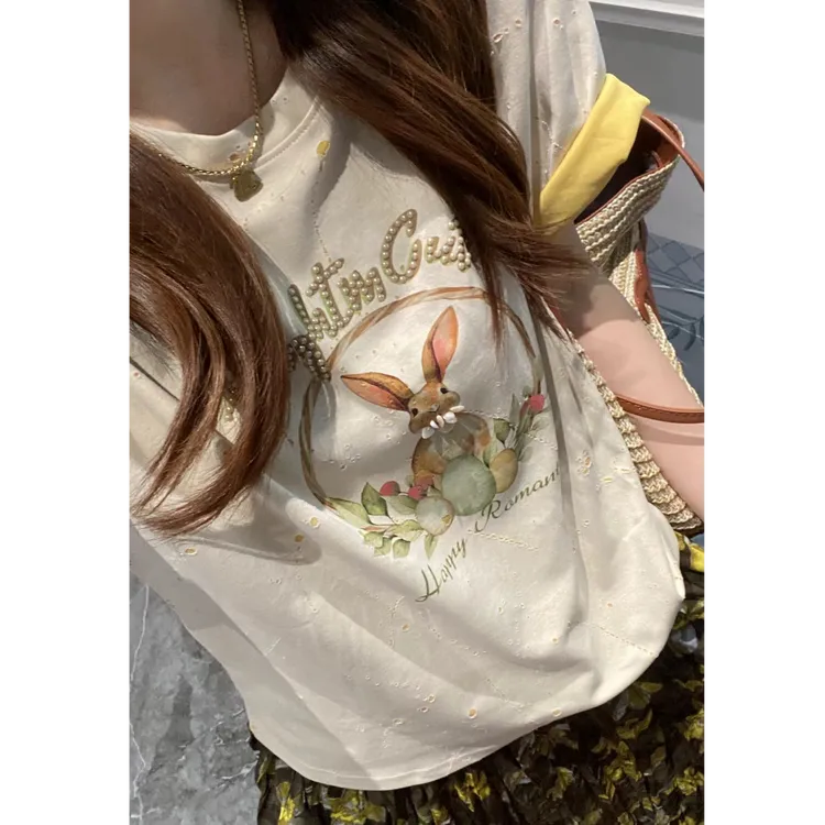 【蜜爷家】韩系重工小兔子短袖T恤25634#