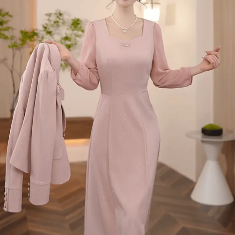 A788【外套+连衣裙】2025早秋新款时尚高端优雅气质连衣裙两件套