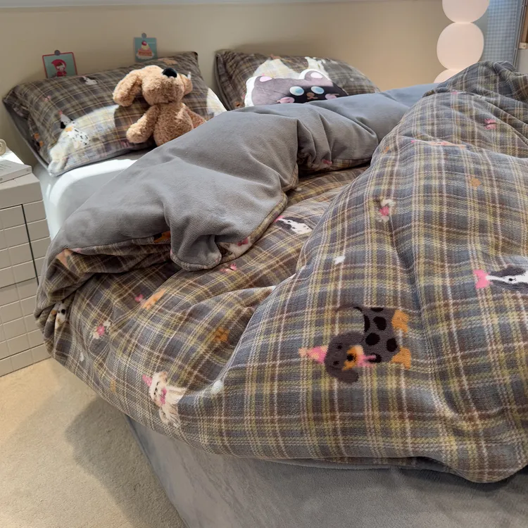 冬季加厚牛奶绒被套单件150x200x230单人宿舍被罩卡通加绒被单褥