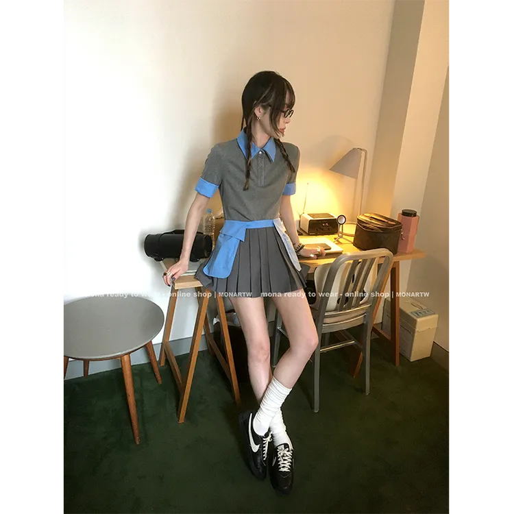 【Mona张绮贤】MONA 假两件针织衫 时尚休闲半裙套装O125A01067