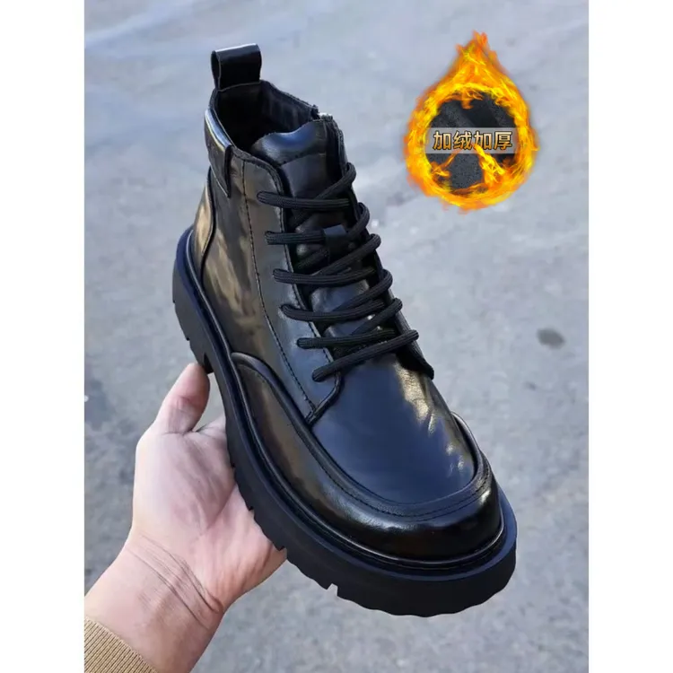 广州秋冬新品潮流时尚男鞋牛皮手抓牛皮侧拉链靴子休闲马丁靴