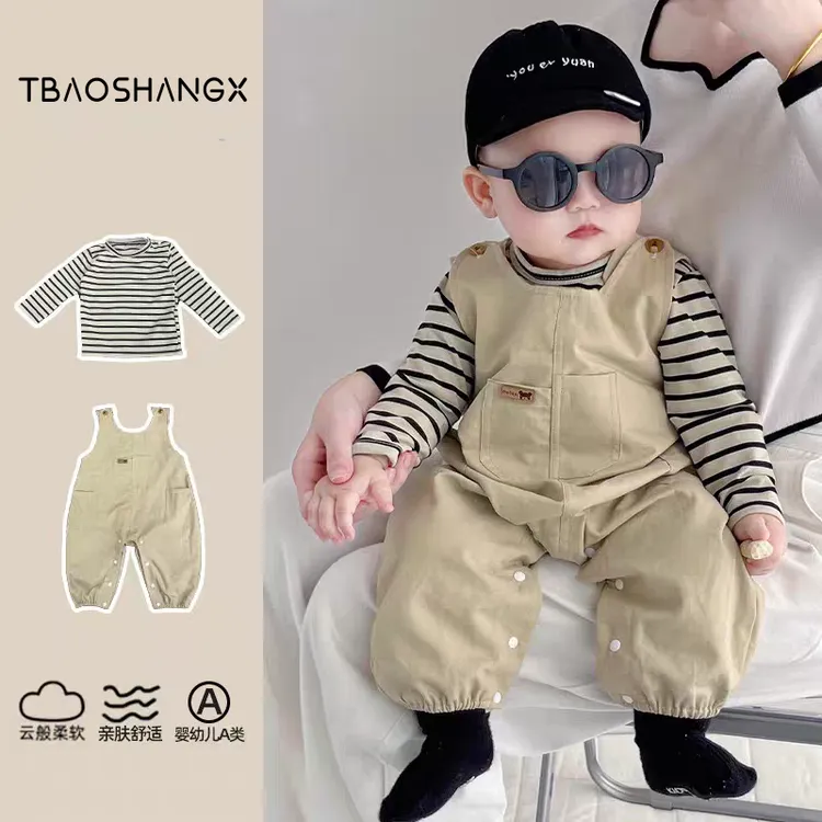 【T恤+背带裤套装】韩版婴幼儿衣服两件外出服新生儿男女宝宝春装