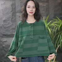 JJ长袖短款中长款条纹秋季森系卫衣春秋上衣圆领格纹宽松韩版
