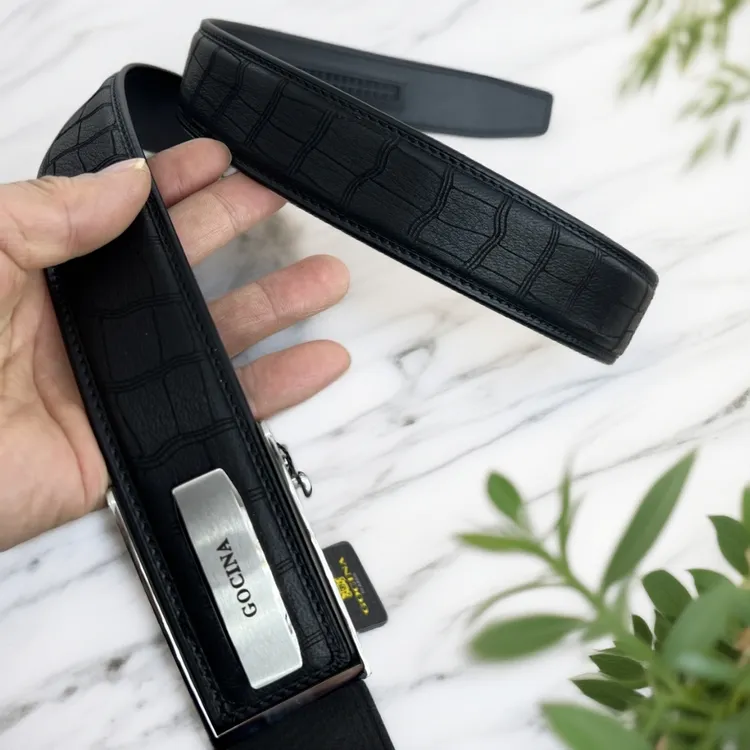 库奇世家真皮男士皮带头层牛皮鹿皮3.8厘米宽不锈钢内参自动腰带