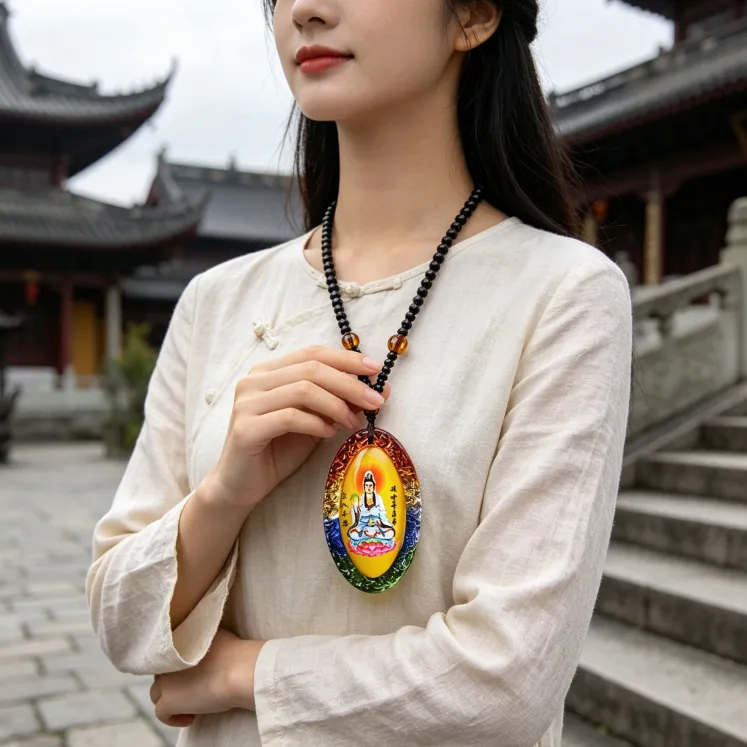 非金属玻璃吊坠 琉璃仿水晶新款七彩莲花观音吊坠 时尚百搭男女通