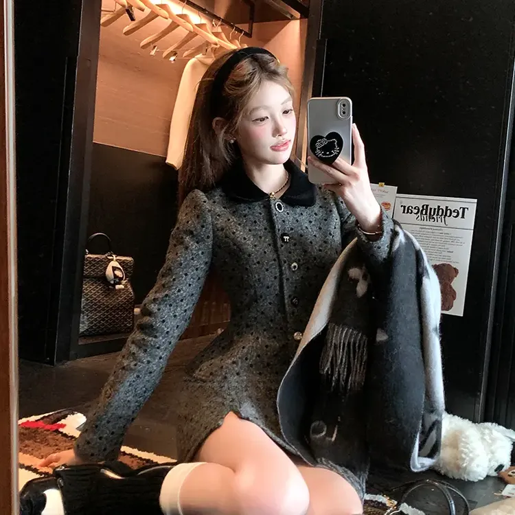 【两件套】【有里布】波点外套半身裙套装女法式套装QJ0138