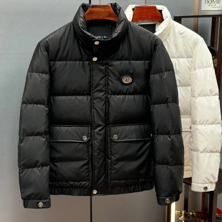 欧洲站高端休闲立领羽绒服男冬季时尚百搭潮流白鸭绒修身潮牌外套