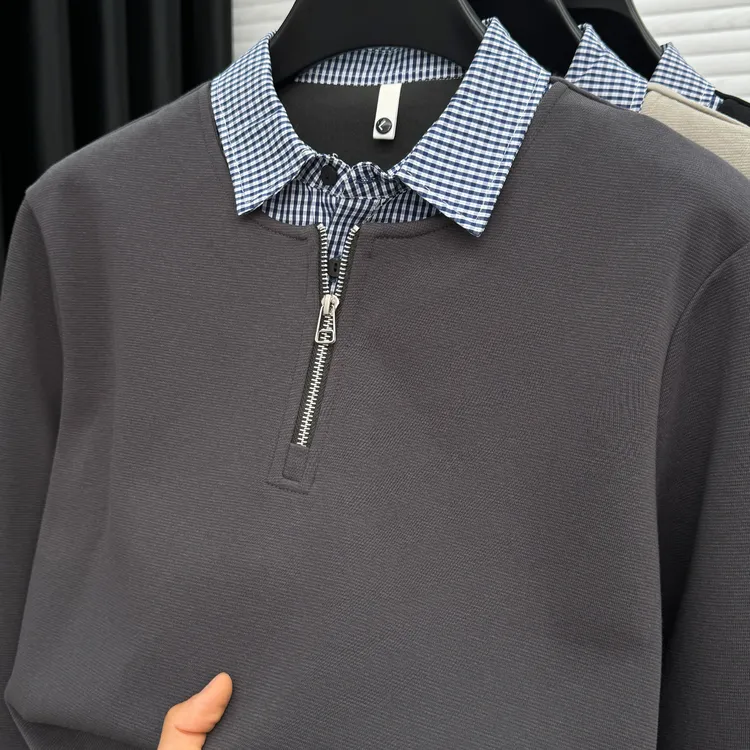 John Bunni假两件长袖t恤男士秋冬新款韩版撞色拼接设计感外套