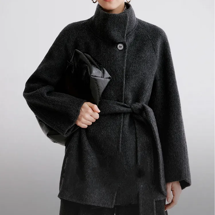 #羊驼绒#小个子中长款呢子外套秋冬法式气质双面羊绒大衣