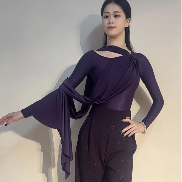 YRSS舞服♥新款雅典娜紫色进口高弹锦纶气质摩登舞美肤上衣