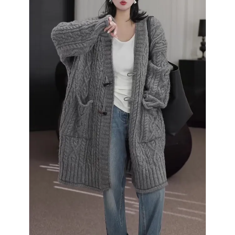 高端时尚针织外套女2025秋冬新款休闲百搭宽松显瘦减龄毛衣外套女