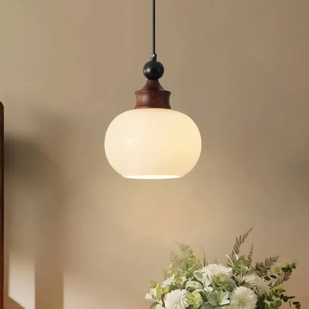 中古风法式复古奶油风卧室床头吊灯高级感轻奢实木吧台玄关吊线灯