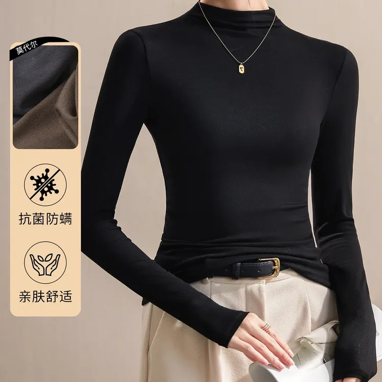 半高领新款内搭秋冬保暖内衣女高级韩版显瘦老钱风百搭长袖打底衫