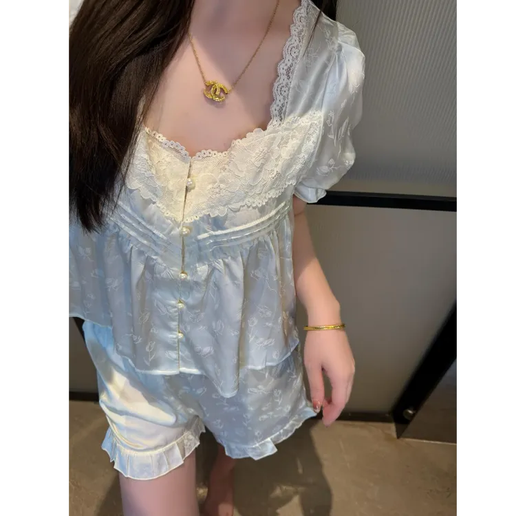 法式宫廷风冰丝睡衣女夏天2025新款短袖短裤休闲家居服套装可外穿