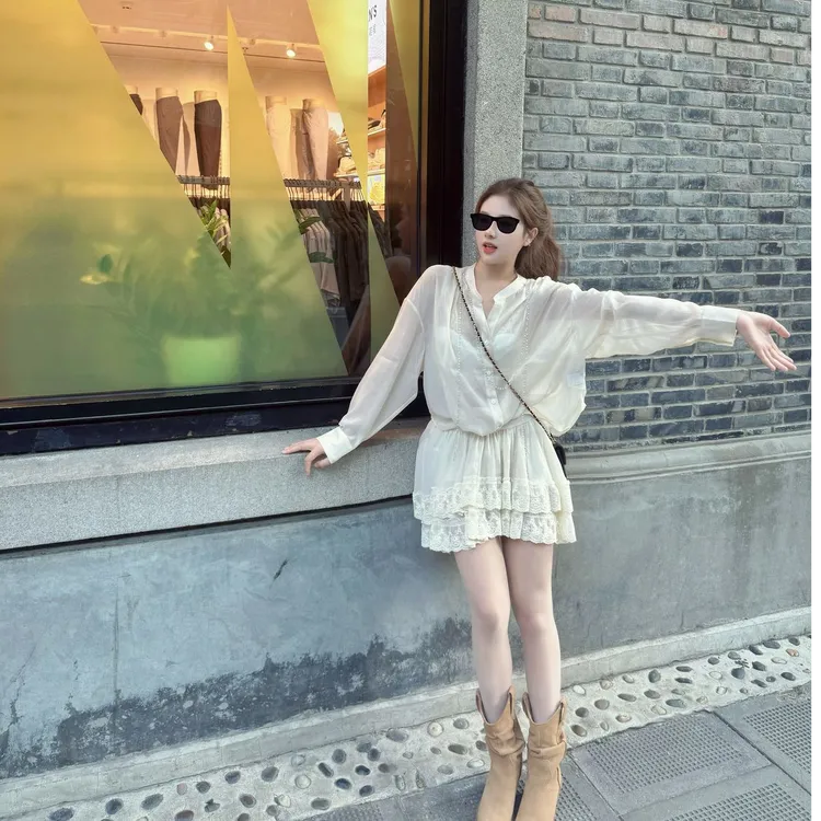 2025秋季新款韩版时尚气质百搭显瘦长袖衬衫高腰半身裙两件套女潮