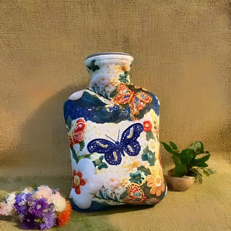 冬天热敷暖手宝冲注水热水袋防爆pvc绒布印花暖手暖脚1000ML容量