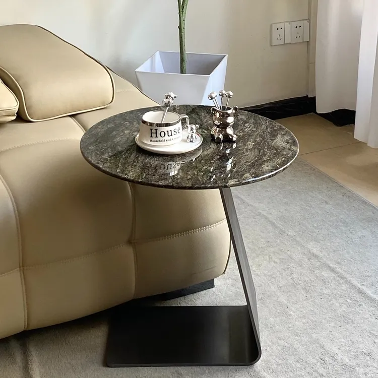 意式极简天然奢石铂金钻边几角几高级设计师高级感客厅不锈钢角几