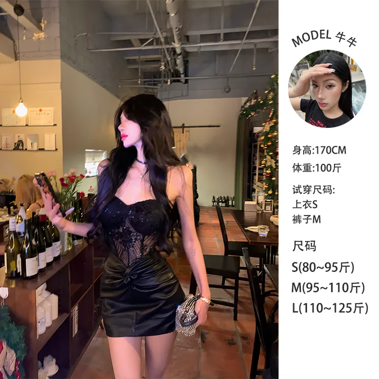 牛牛【夜幕降临】法式性感辣妹名媛蕾丝鱼骨吊带连衣裙N25Q3321