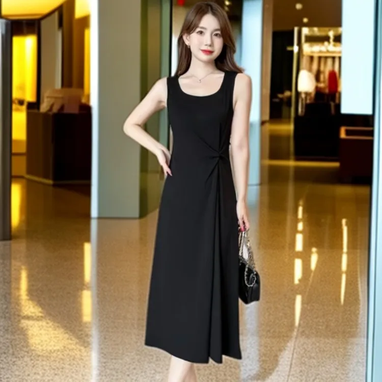 【正品】百搭时尚新款垂感长款女士高级感显瘦打底连衣裙-2522款