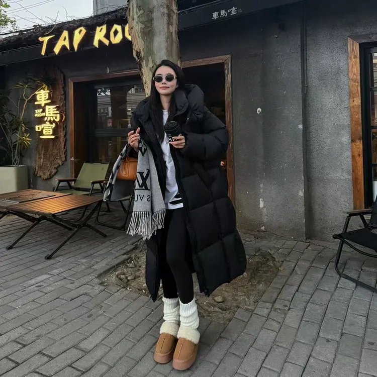 羽绒服女冬季2025新款厚实长款过膝白鸭绒连帽显瘦羽绒服保暖外套
