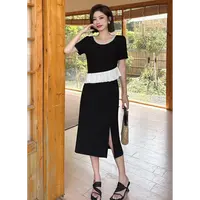 妮子严选夏季新款洋气时尚下摆开叉连衣裙2522