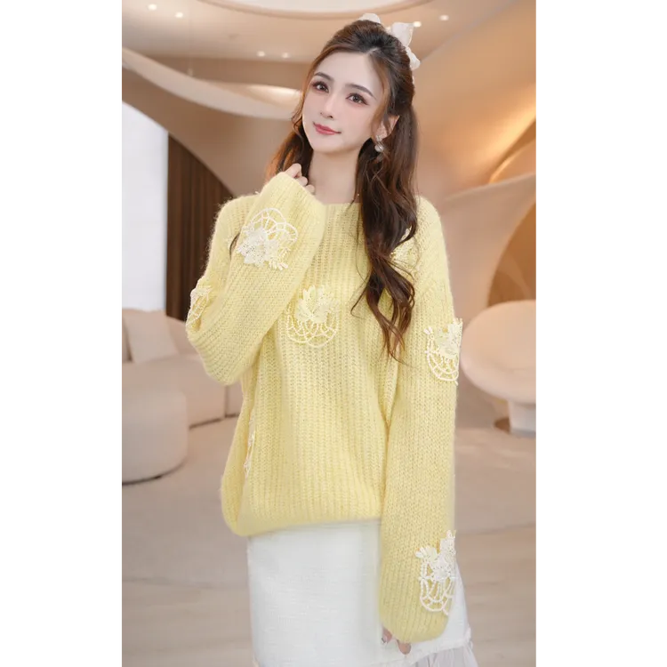 COCO BECCI【秋日告白】绵羊毛圆领宽松花纱辫子针织衫CFLJD131253