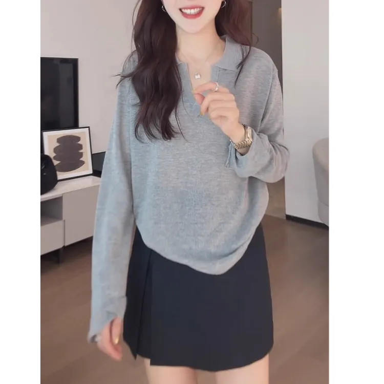 polo领长袖t恤女夏季薄款防晒罩衫2025年新款宽松显瘦慵懒风上衣