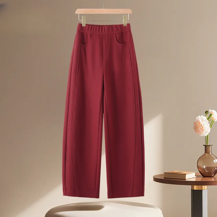 加绒加厚醋醋羊绒弯刀裤女2025年秋冬新款宽松显瘦羊毛直筒休闲裤