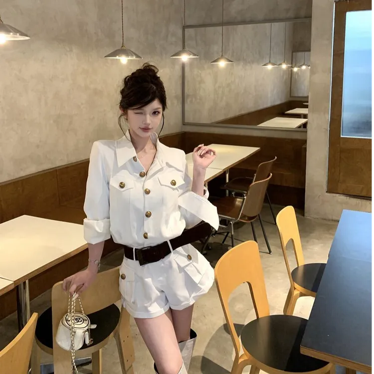 网红薄款高腰小香风时尚套装长袖百搭外穿气质显瘦洋气上衣短裤女