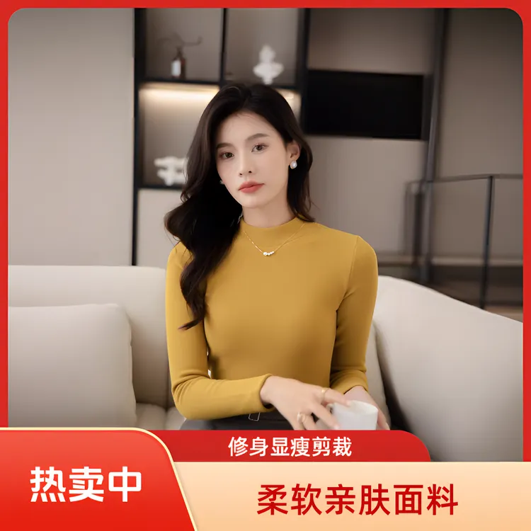 德绒半高领打底衫女秋冬新品女士内搭长袖t恤修身加厚保暖上衣