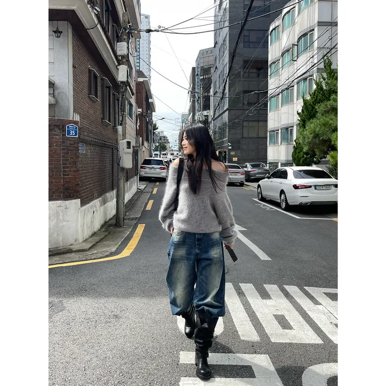 Seyora【型走都市】美式复古阔腿长裤宽松显瘦牛仔裤 H38332SY53