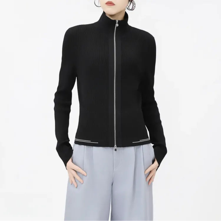 GIRDEAR/哥弟修身双拉头春秋季百搭短款黑色针织长袖开衫1499233