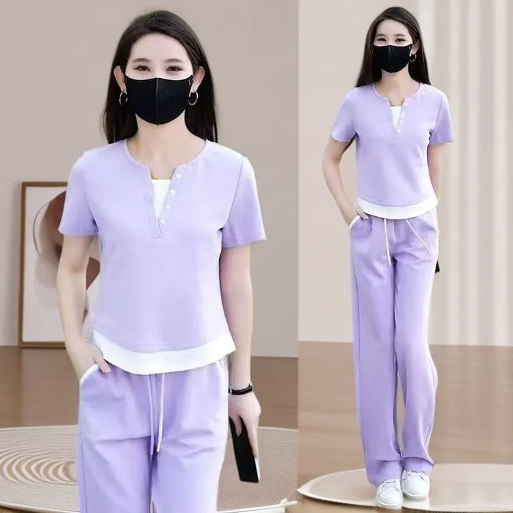 时尚运动服套装女2025夏季新款韩版洋气减龄跑步服宽松显瘦减龄