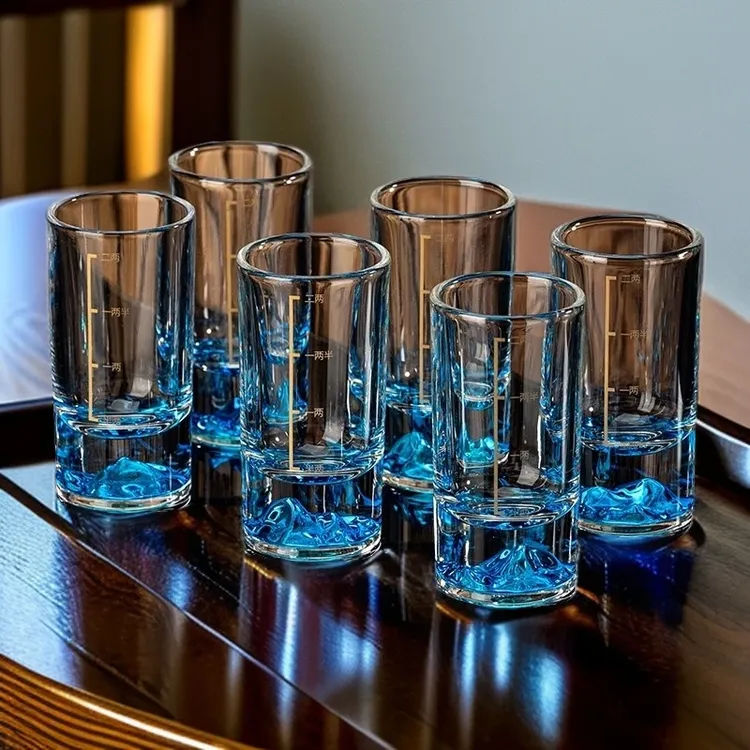 高档加厚家用厚实蓝山二两酒杯创意款玻璃酒杯刻度玻璃洋酒杯简约