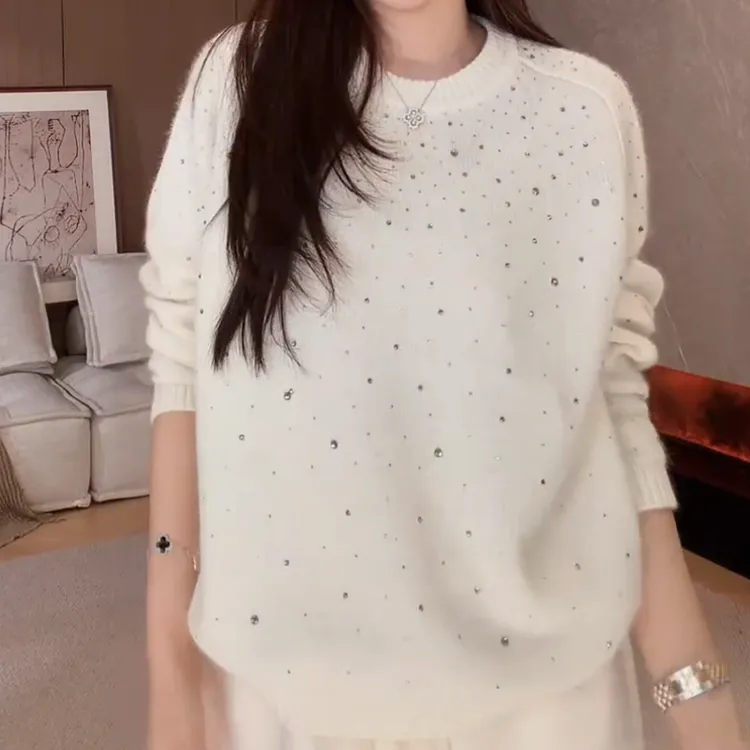 新款冬季圆领百搭烫钻高级感套头针织衫LK2508883