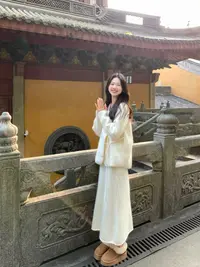 一整套韩系穿搭系带v领针织开衫半身裙高级感超好看两件套装开春