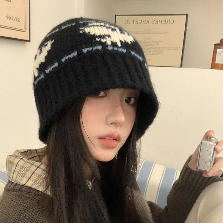 针织帽冬季百搭休闲风渔夫帽帽子加绒网红加厚时尚显脸小韩版日系