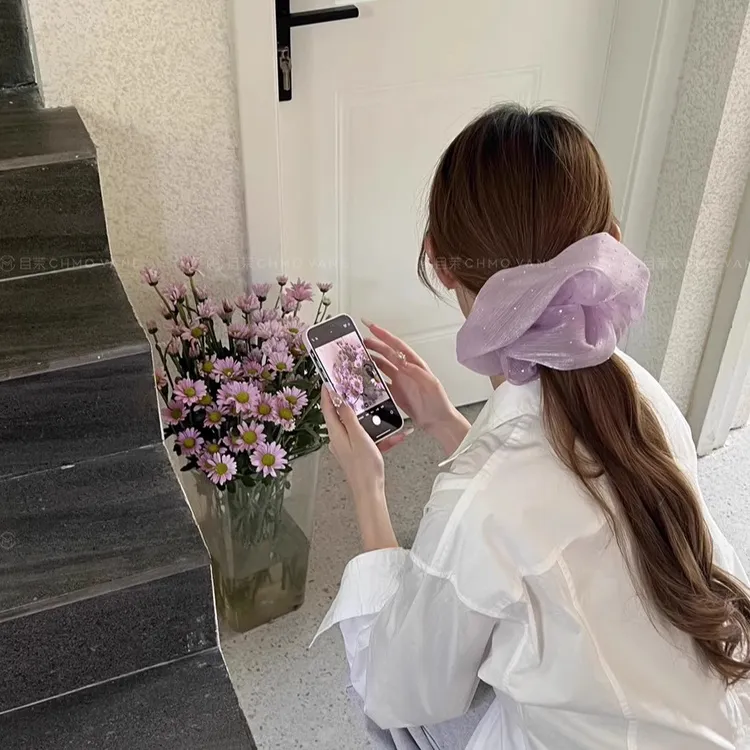 法式浪漫~闪闪纱超大肥肠圈女超仙发饰2025新款头绳扎马尾头花