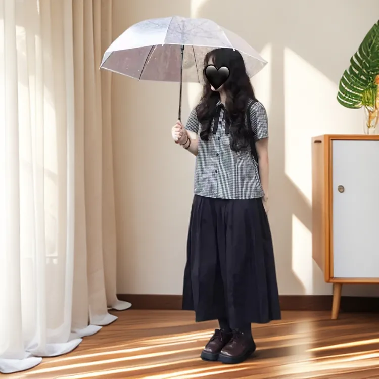 日系大妈胖妹妹显瘦格子半袖+半身裙减龄甜美两件套1650