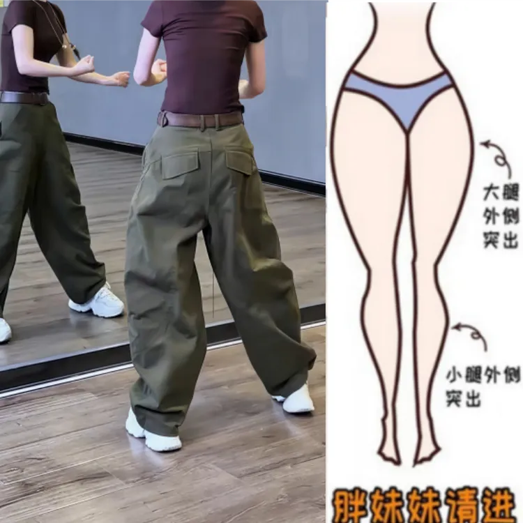 格洛森秋季新款设计感梨型身材高腰显瘦阔腿裤时尚百搭宽松牛仔裤