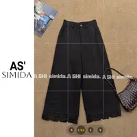 SIMIDA诗觅  韩系设计款蕾丝边裤脚九分休闲裤