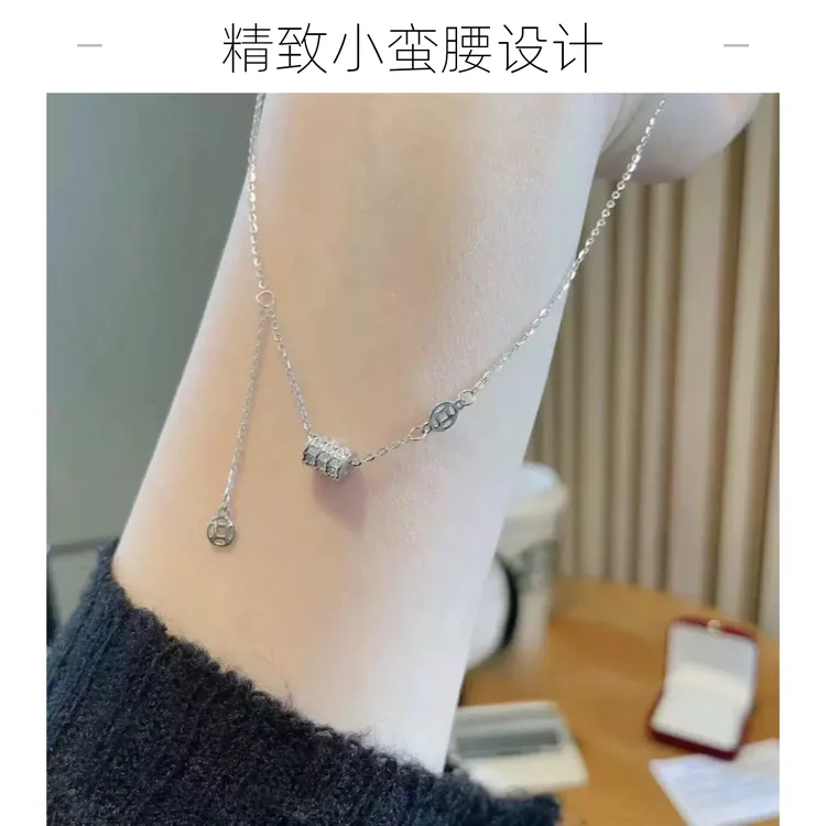 坠链均925银锆石 925纯银小蛮腰轻奢碎钻高级感金钱流苏锁骨链