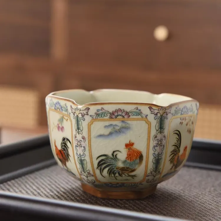 金鸡破晓汝瓷泡茶杯子泡茶器具家用大号品茶杯主人杯茶具汝窑复古