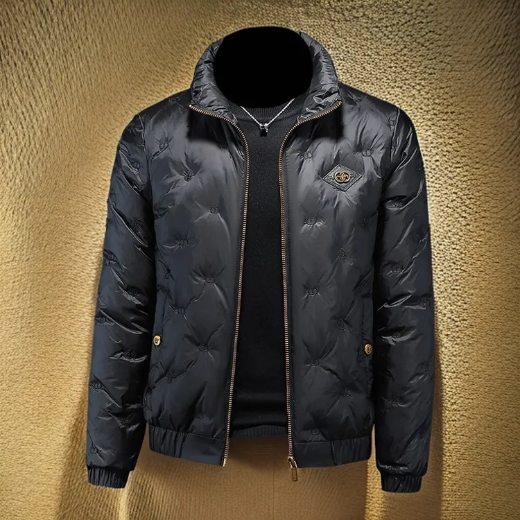 维斯克纳冬款白鸭绒亮面立领羽绒服新款潮牌徽章保暖休闲短款外套