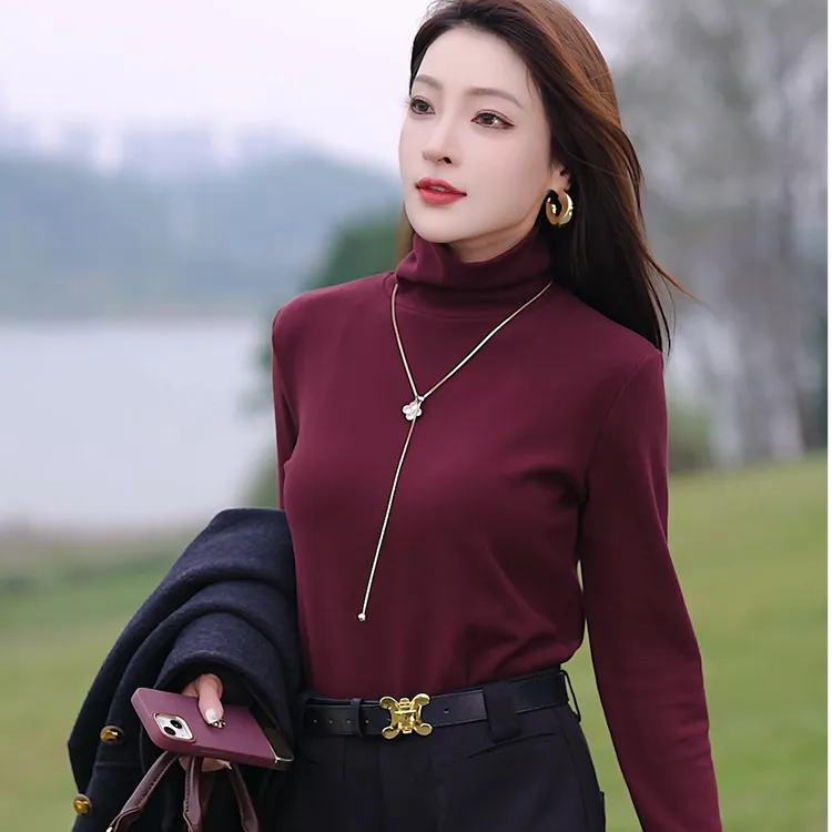 【加绒加厚】打底衫女内搭堆堆领冬季双面澳绒洋气时尚百搭保暖长袖