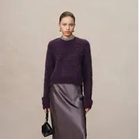 【Fabrique】 Violet 秋冬新品勃艮第红镶钻圆领羊驼毛复古针织毛衣