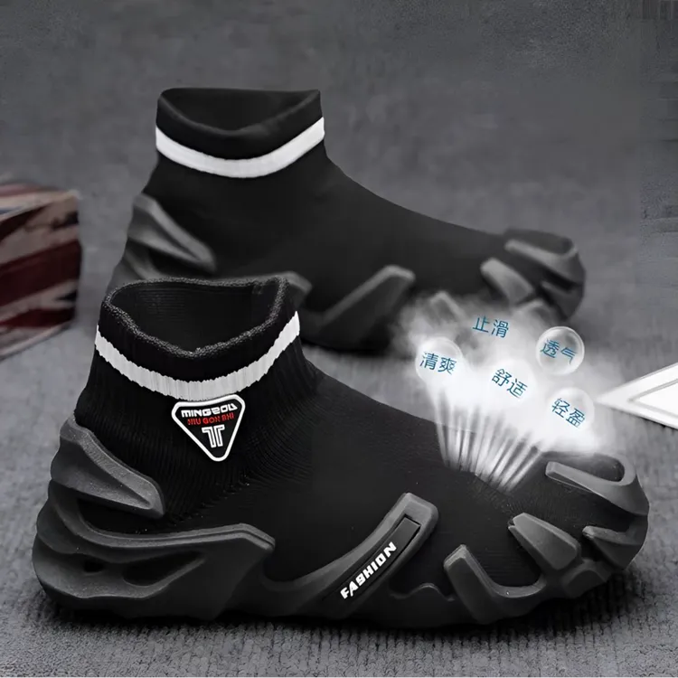 【高品质】2025年春季新款男鞋一脚蹬休闲鞋时尚潮流透气飞织网面鞋