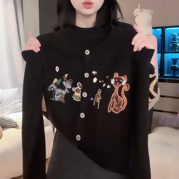 2025秋冬新款复古网红提花高级设计师长袖针织衫毛衣女LK2508471